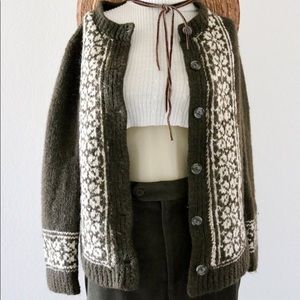 Vintage Olive Wool Cardigan from the 1960s